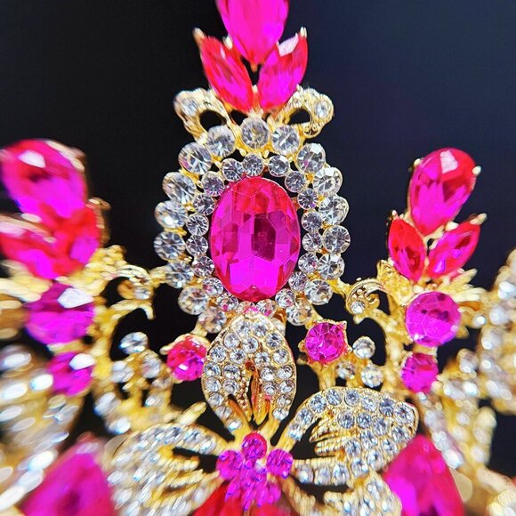 Princess Flower Crown, Floral Tiara, Birthday Party Crown, Fuchsia Crystal Tiara main image 4